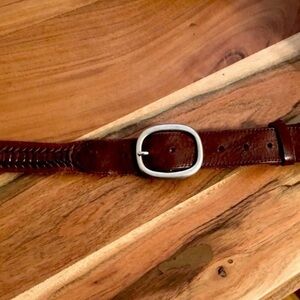 Brown leather, braided belt, silver buckle size small